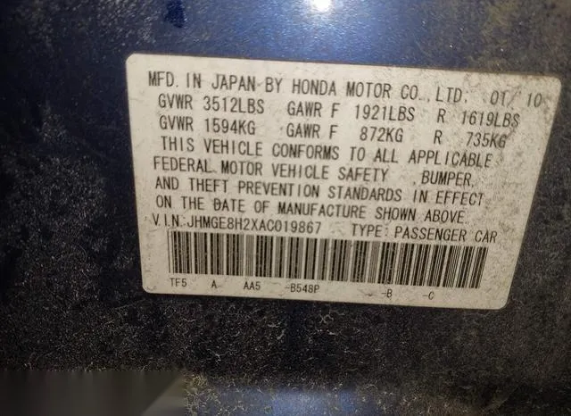 JHMGE8H2XAC019867 2010 2010 Honda Fit 9