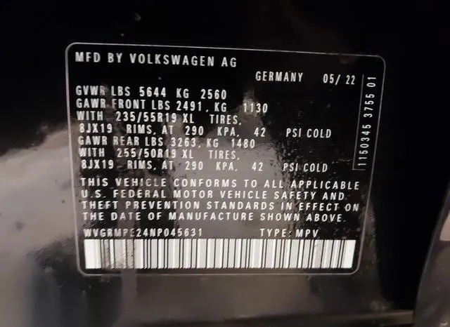 WVGRMPE24NP045631 2022 2022 Volkswagen ID-4- Pro 9