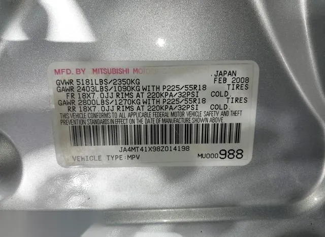 JA4MT41X98Z014198 2008 2008 Mitsubishi Outlander- Xls 9