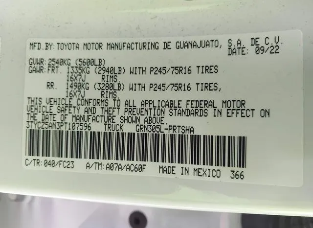 3TYCZ5AN3PT107596 2023 2023 Toyota Tacoma- Sr5 V6 9