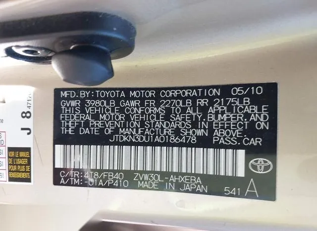 JTDKN3DU1A0186478 2010 2010 Toyota Prius- Iii 9