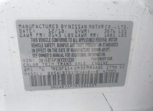 3N1AB7AP7KY281339 2019 2019 Nissan Sentra- S 9