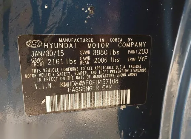 KMHDH4AE0FU457108 2015 2015 Hyundai Elantra- SE 9