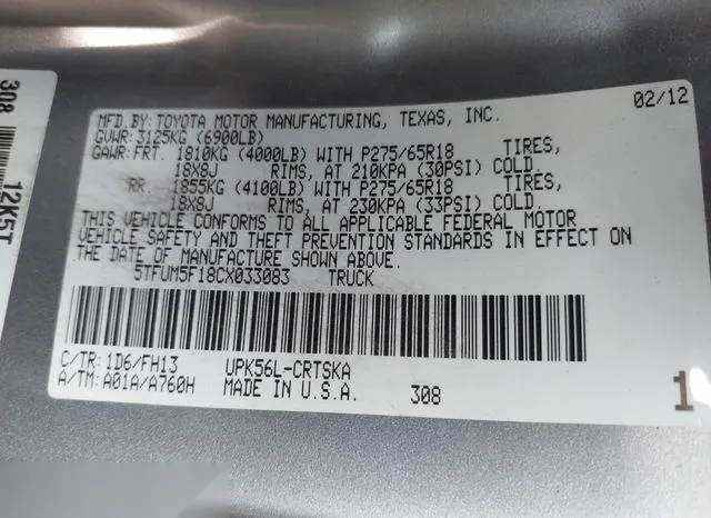 5TFUM5F18CX033083 2012 2012 Toyota Tundra- Grade 4-6L V8 9