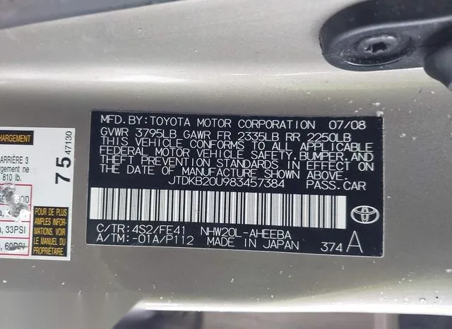 JTDKB20U983457384 2008 2008 Toyota Prius 9