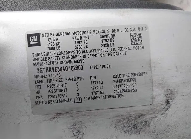 3GTRKVE38AG162800 2010 2010 GMC Sierra- 1500 Sle 9