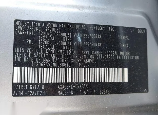 4T3D6RFV9NU088640 2022 2022 Toyota RAV4- Hybrid Limited 9