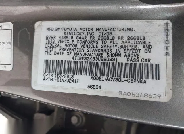 4T1BE32K83U680331 2003 2003 Toyota Camry- LE 9