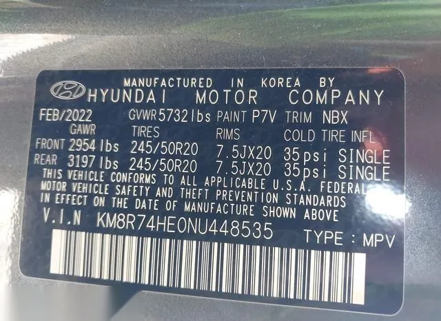 KM8R74HE0NU448535 2022 2022 Hyundai Palisade- Calligraphy 9