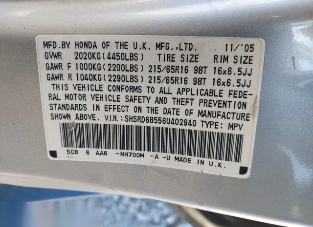 SHSRD68556U402940 2006 2006 Honda CR-V- LX 9