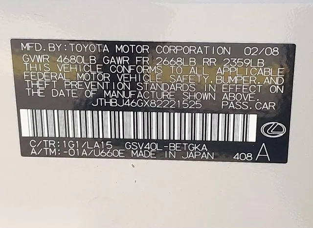 JTHBJ46GX82221525 2008 2008 Lexus ES- 350 9