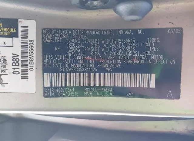 5TDZA23C35S344125 2005 2005 Toyota Sienna- LE 9