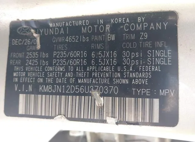 KM8JN12D56U370370 2006 2006 Hyundai Tucson 9