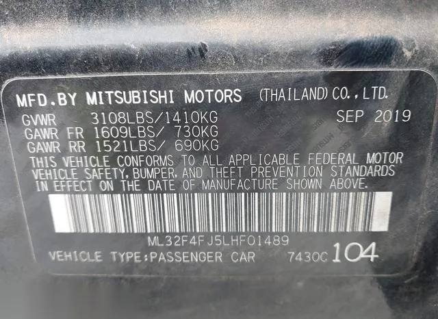 ML32F4FJ5LHF01489 2020 2020 Mitsubishi Mirage- G4 LE 9