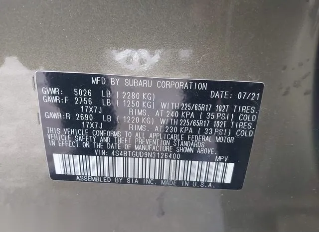 4S4BTGUD9N3126400 2022 2022 Subaru Outback- Wilderness 9