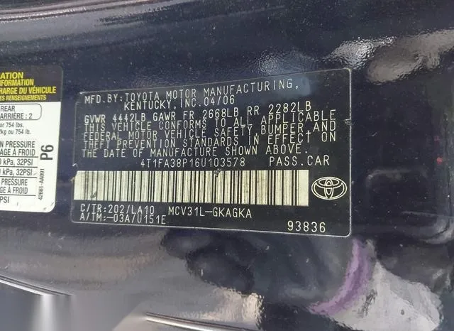 4T1FA38P16U103578 2006 2006 Toyota Camry- Solara Sle 9