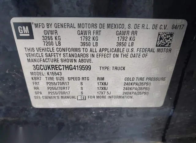 3GCUKREC7HG419599 2017 2017 Chevrolet Silverado 1500- 1LT 9