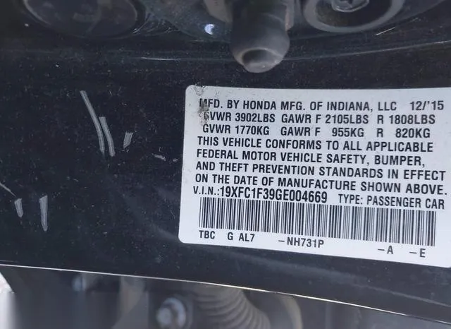 19XFC1F39GE004669 2016 2016 Honda Civic- Ex-T 9