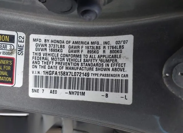 1HGFA158X7L072149 2007 2007 Honda Civic- EX 9