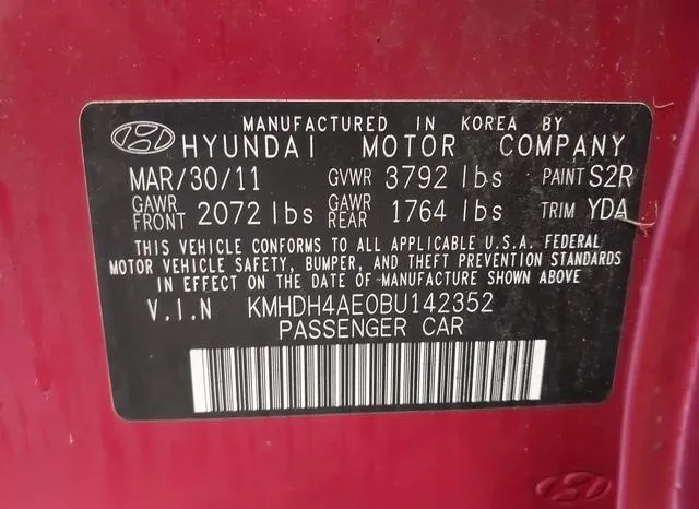 KMHDH4AE0BU142352 2011 2011 Hyundai Elantra- Gls -ulsan Plant- 9