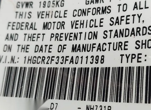 1HGCR2F33FA011398 2015 2015 Honda Accord- LX 9