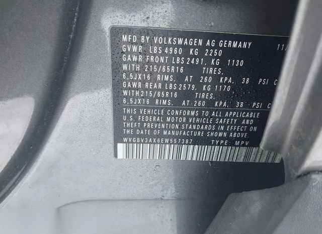 WVGBV3AX6EW557387 2014 2014 Volkswagen Tiguan- S 9