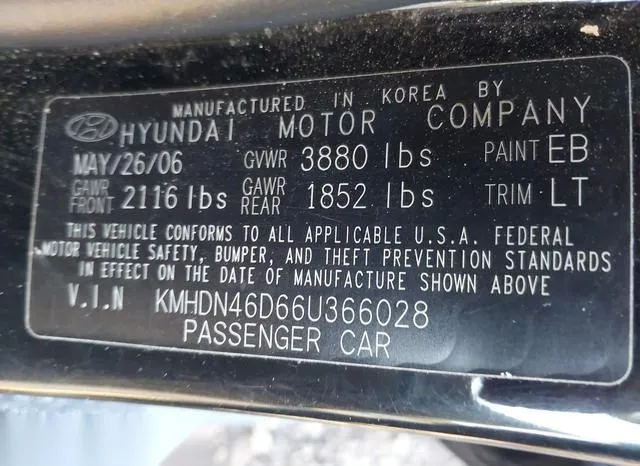 KMHDN46D66U366028 2006 2006 Hyundai Elantra- Gls/Limited 9