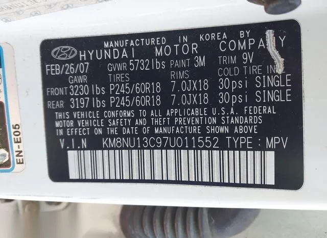 KM8NU13C97U011552 2007 2007 Hyundai Veracruz- Gls/Limited/Se 9