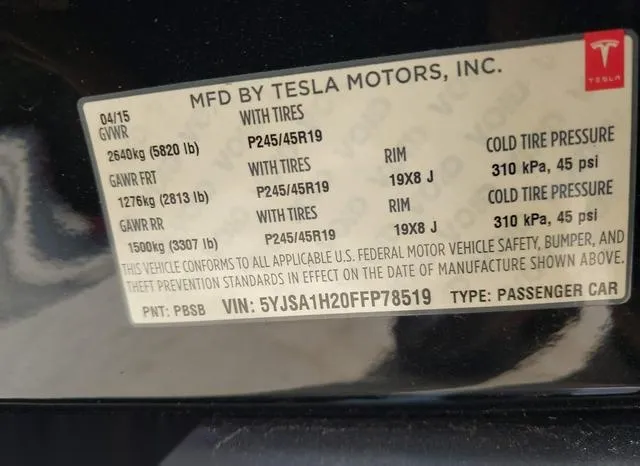 5YJSA1H20FFP78519 2015 2015 Tesla Model S 9