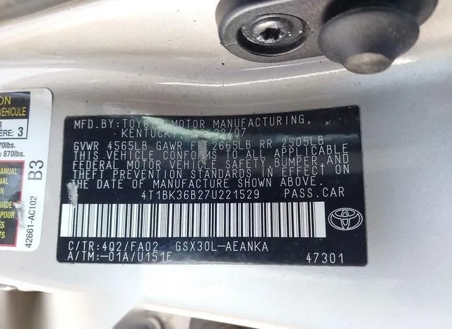 4T1BK36B27U221529 2007 2007 Toyota Avalon- XL 9