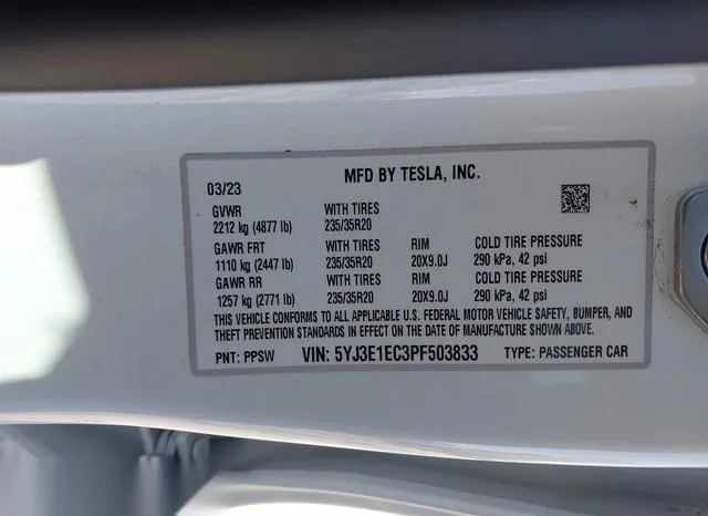 5YJ3E1EC3PF503833 2023 2023 Tesla Model 3- Performance Dual 9