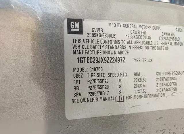 1GTEC29JX9Z224972 2009 2009 GMC Sierra- 1500 Sle 9