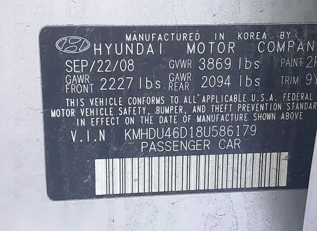 KMHDU46D18U586179 2008 2008 Hyundai Elantra- Gls/Se 9