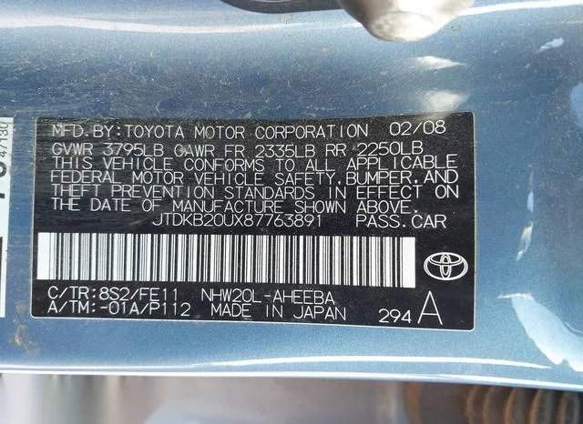 JTDKB20UX87763891 2008 2008 Toyota Prius 9