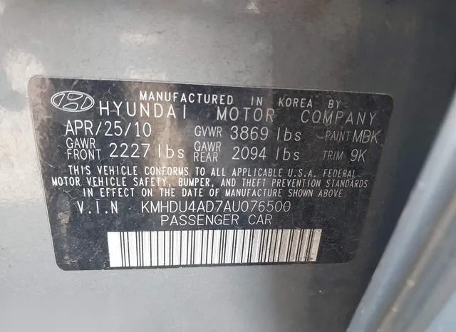 KMHDU4AD7AU076500 2010 2010 Hyundai Elantra- Gls 9