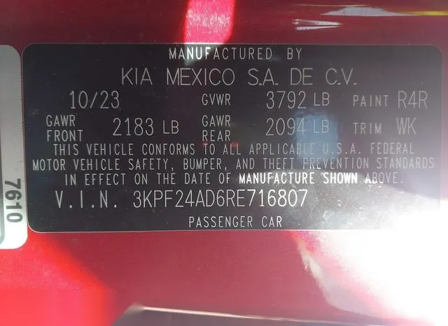 3KPF24AD6RE716807 2024 2024 KIA Forte- Lxs 9