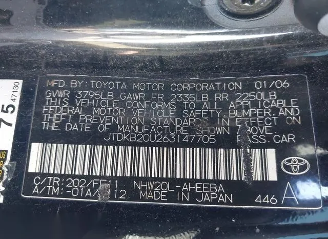 JTDKB20U263147705 2006 2006 Toyota Prius 9