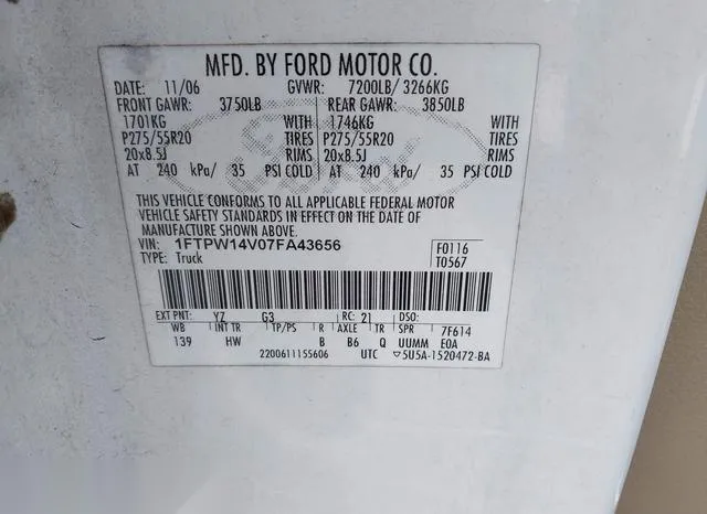 1FTPW14V07FA43656 2007 2007 Ford F-150- Fx4/Lariat/Xlt 9