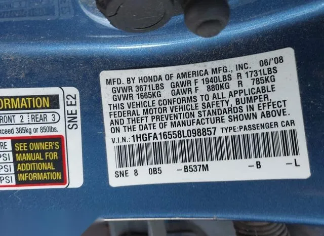 1HGFA16558L098857 2008 2008 Honda Civic- LX 9