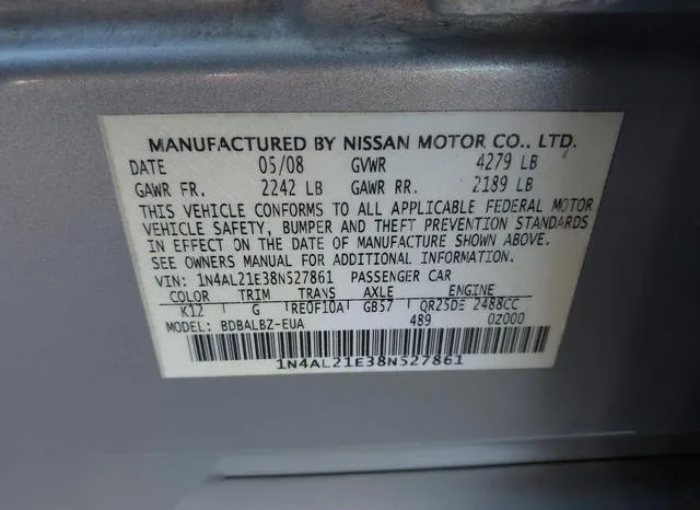 1N4AL21E38N527861 2008 2008 Nissan Altima- 2-5 S 9