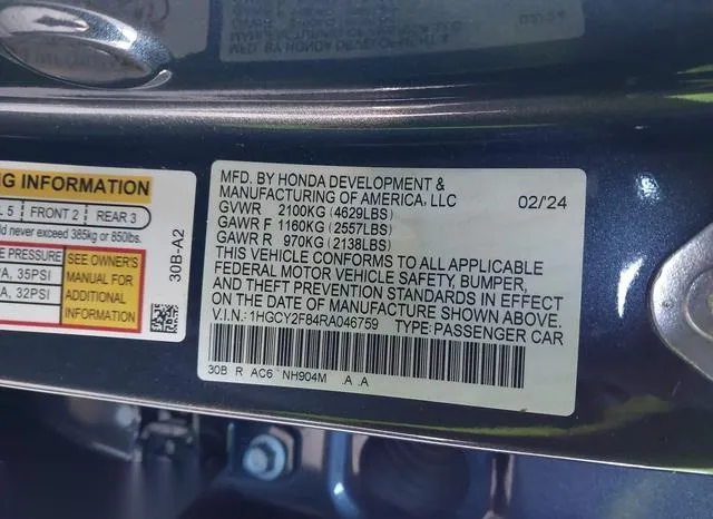 1HGCY2F84RA046759 2024 2024 Honda Accord- Hybrid Touring 9