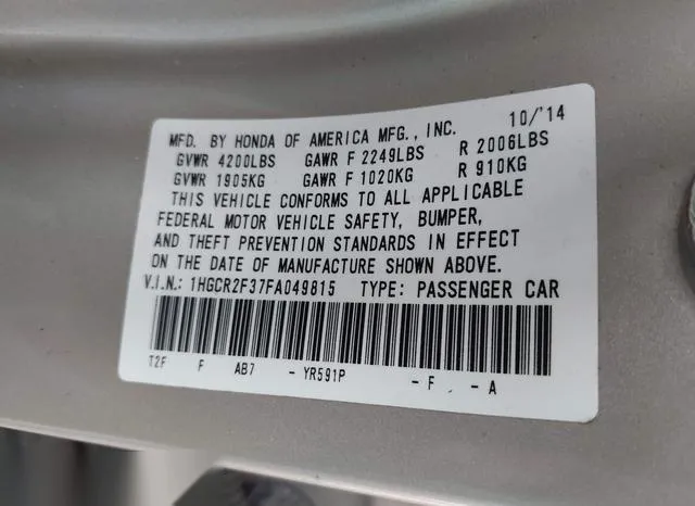 1HGCR2F37FA049815 2015 2015 Honda Accord- LX 9