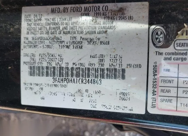 3FAHP0HA1CR344863 2012 2012 Ford Fusion- SE 9