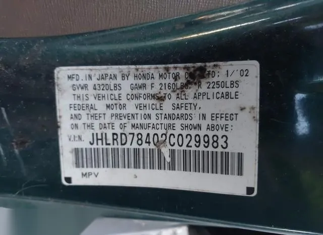 JHLRD78402C029983 2002 2002 Honda CR-V- LX 9