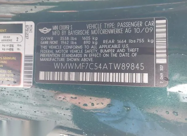 WMWMF7C54ATW89845 2010 2010 Mini Cooper S- S 9