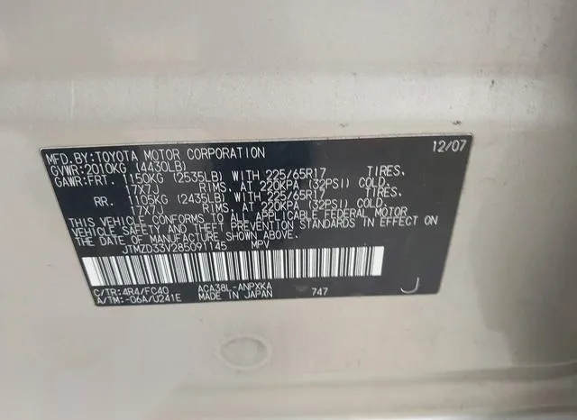 JTMZD33V285091145 2008 2008 Toyota RAV4 9