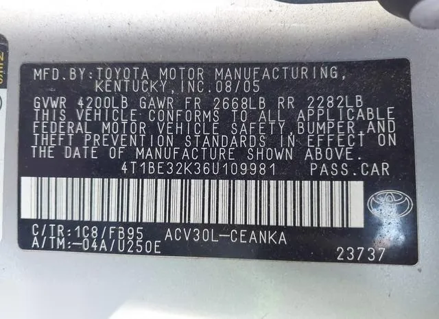 4T1BE32K36U109981 2006 2006 Toyota Camry- LE 9