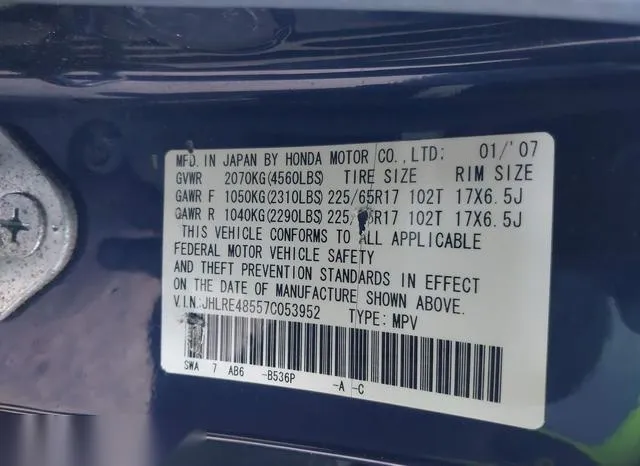 JHLRE48557C053952 2007 2007 Honda CR-V- EX 9