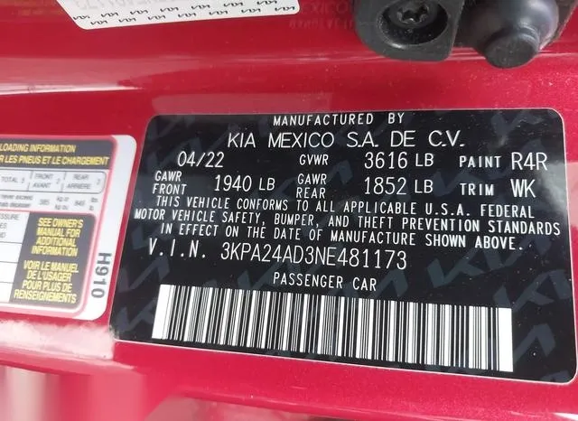 3KPA24AD3NE481173 2022 2022 KIA Rio- S 9