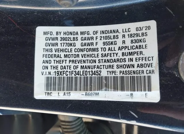 19XFC1F34LE013452 2020 2020 Honda Civic- EX 9